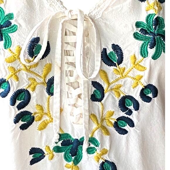 NICK & MO Bohemian White Cotton Embroidered Boho Summer Dress ~ Women's LARGE - Picture 4 of 10